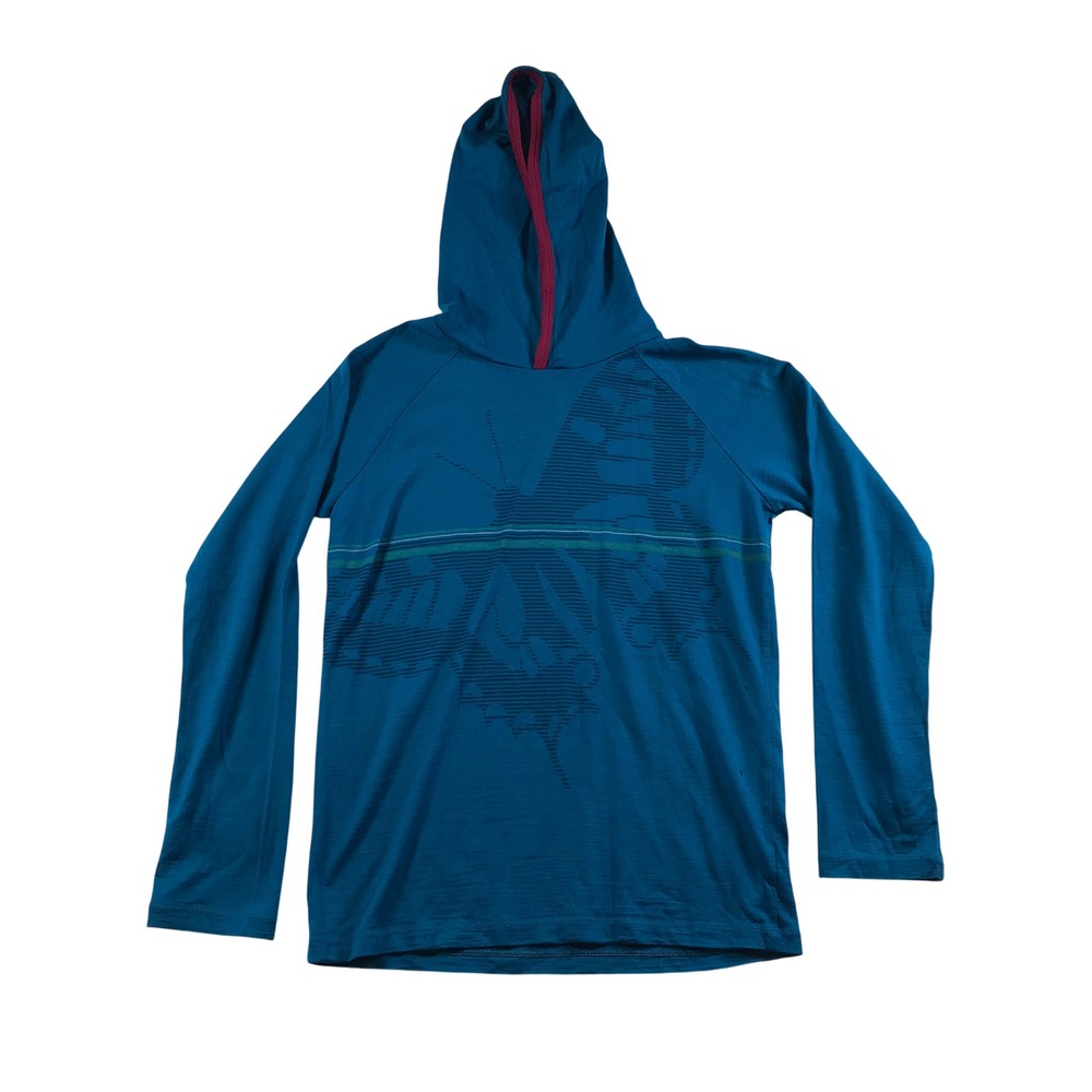 Icebreaker Merino Wool Hoodie Blue Butterfly Graphic Long Sleeve Top Small